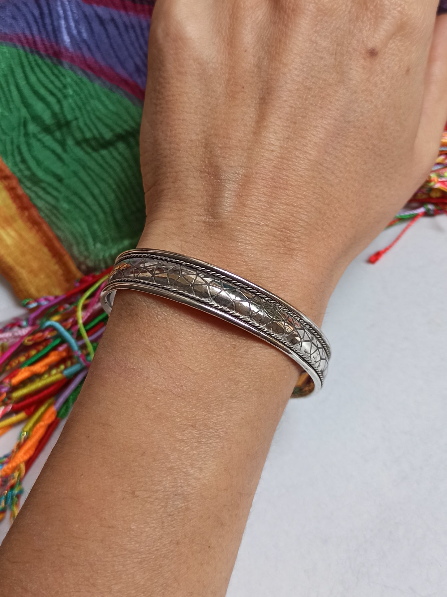 1cm silver mosaic bangle bracelet