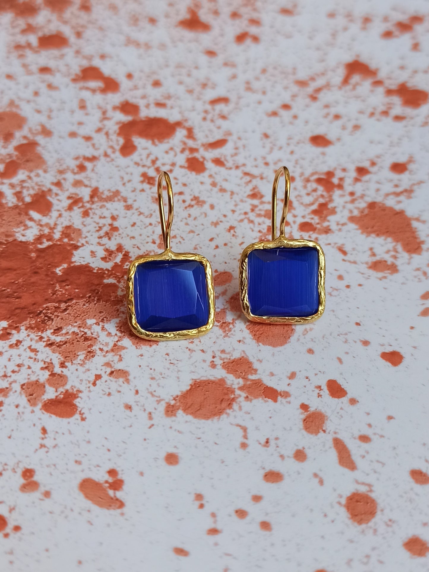 Royal blue square stone earrings