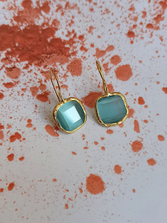 Light blue square stone earrings