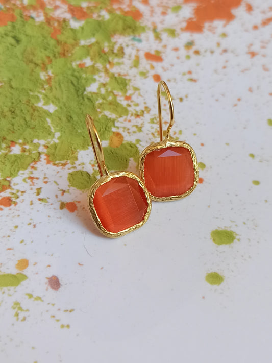 Orange square stone earrings