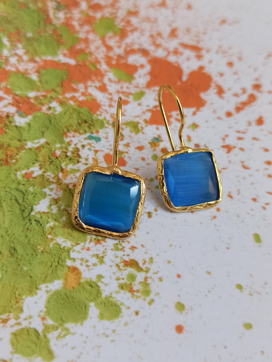 Square blue stone earrings