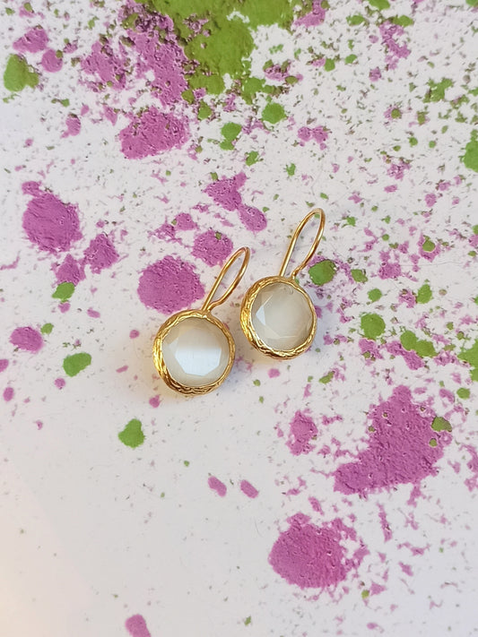Small white round stone earrings