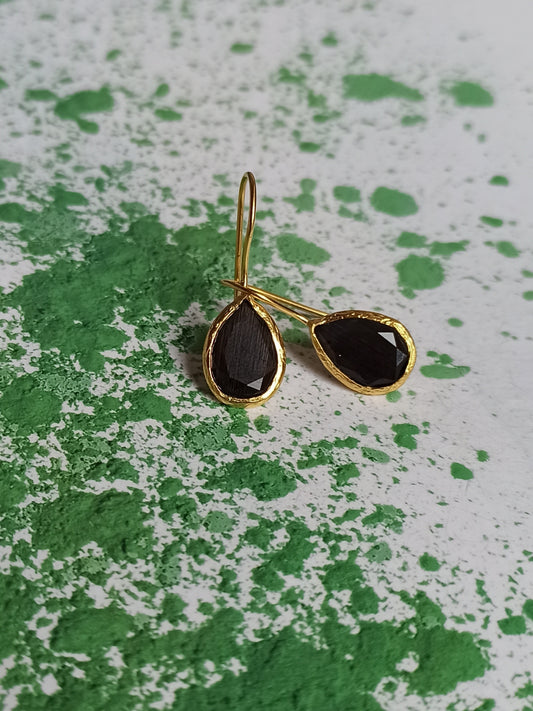 Small black drop stone earrings