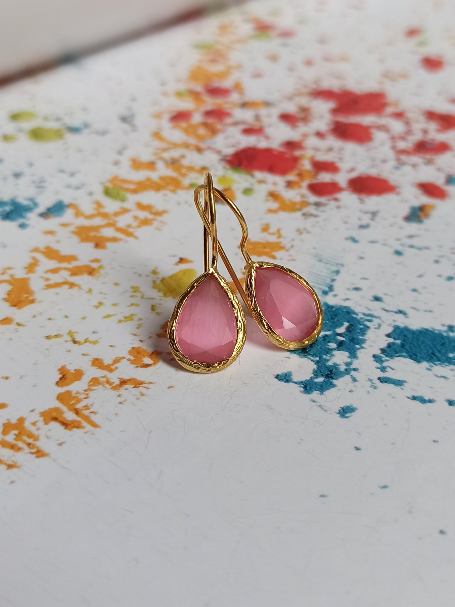 Small pink drop stone earrings