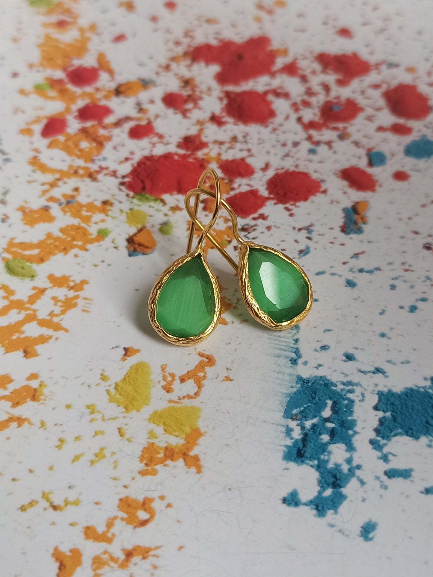 Small green drop stone earrings