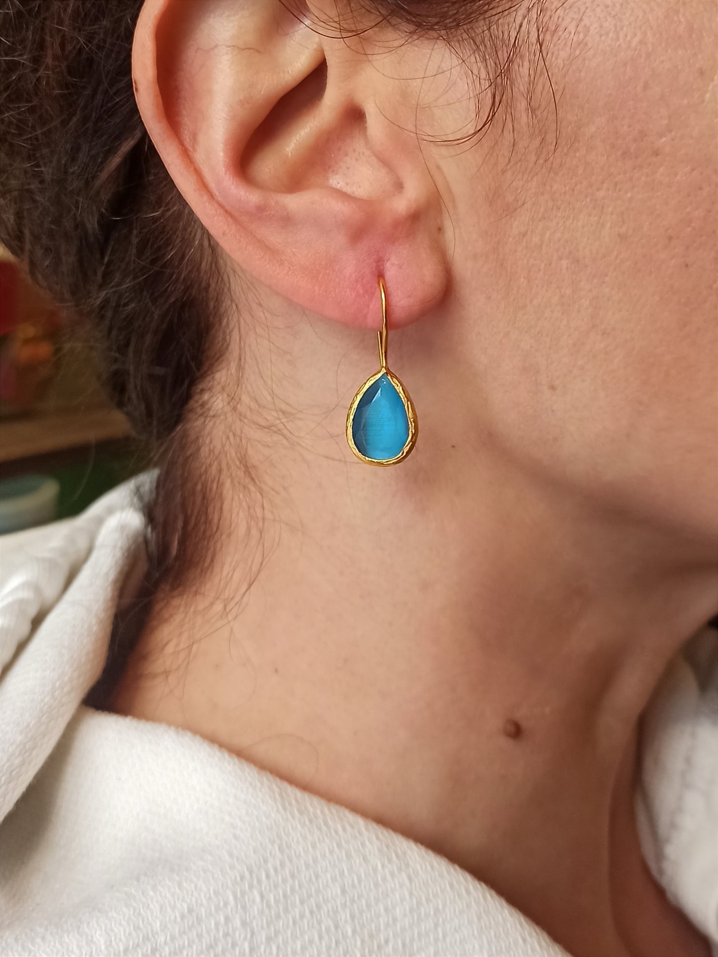 Small blue drop stone earrings