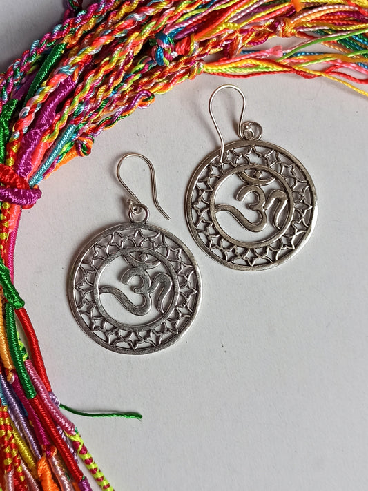 Boho silver circle ohm earrings