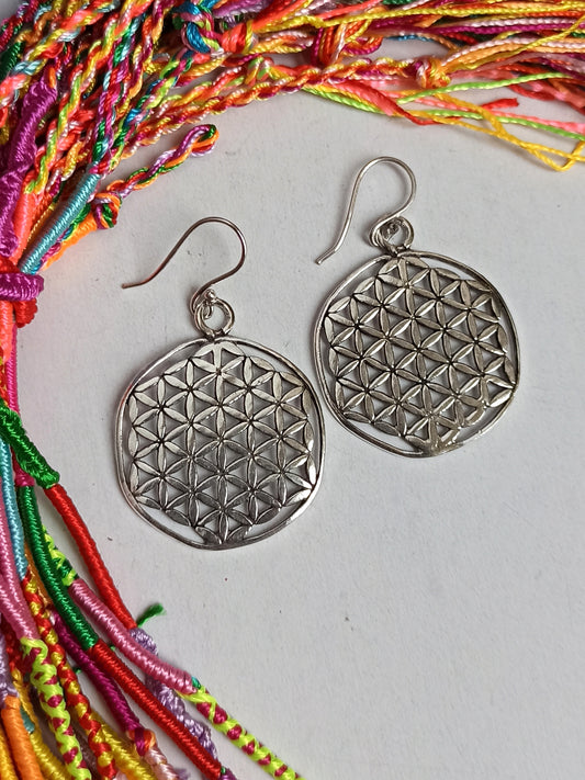 Flower of life silver boho earrings