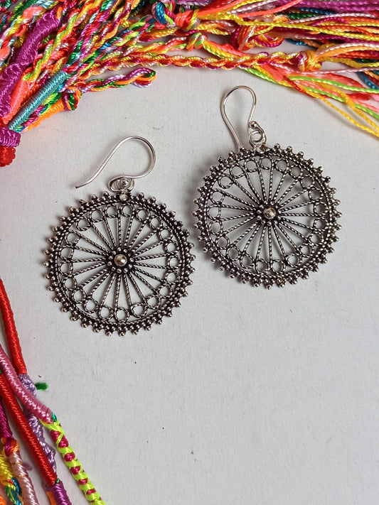 Ashoka chakra silver boho earrings