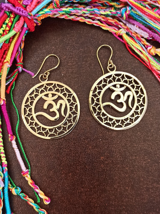 Golden circle ohm boho earrings