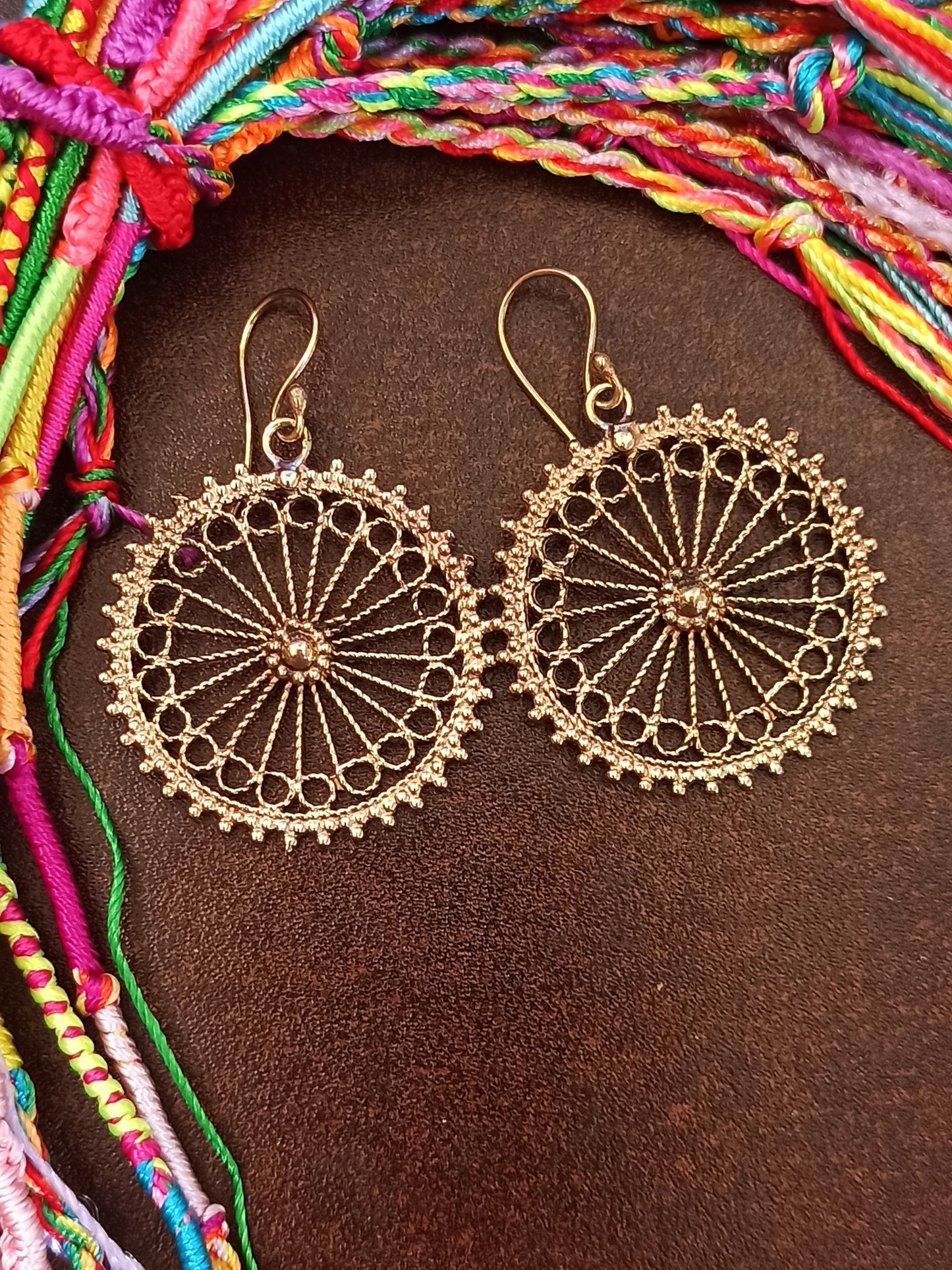 Ashoka chakra golden boho earrings