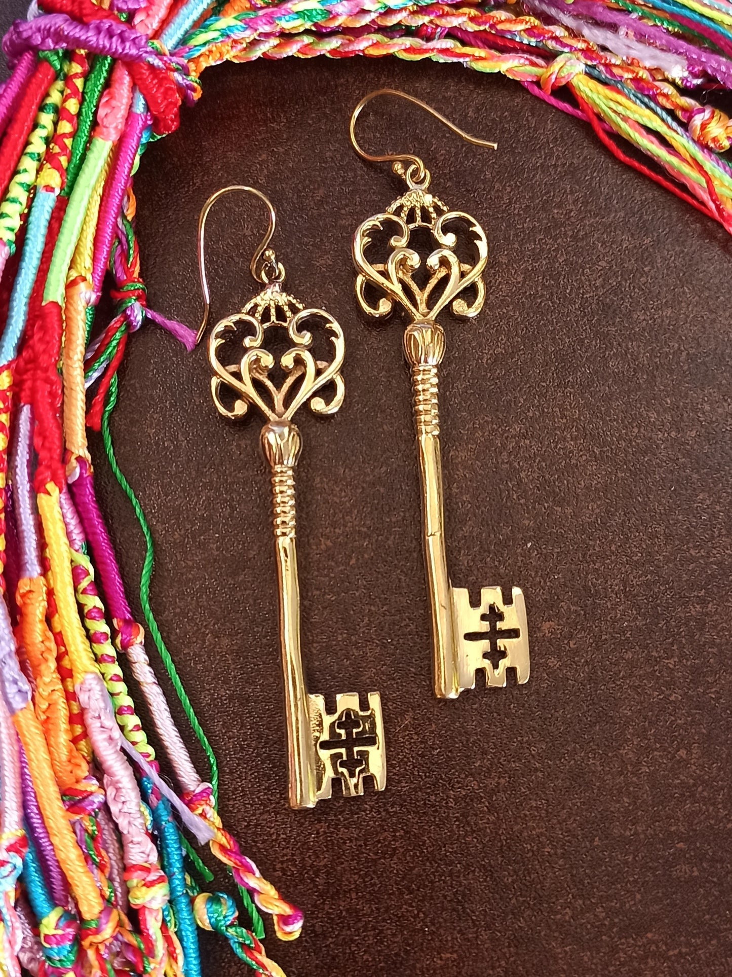 Golden boho key earrings