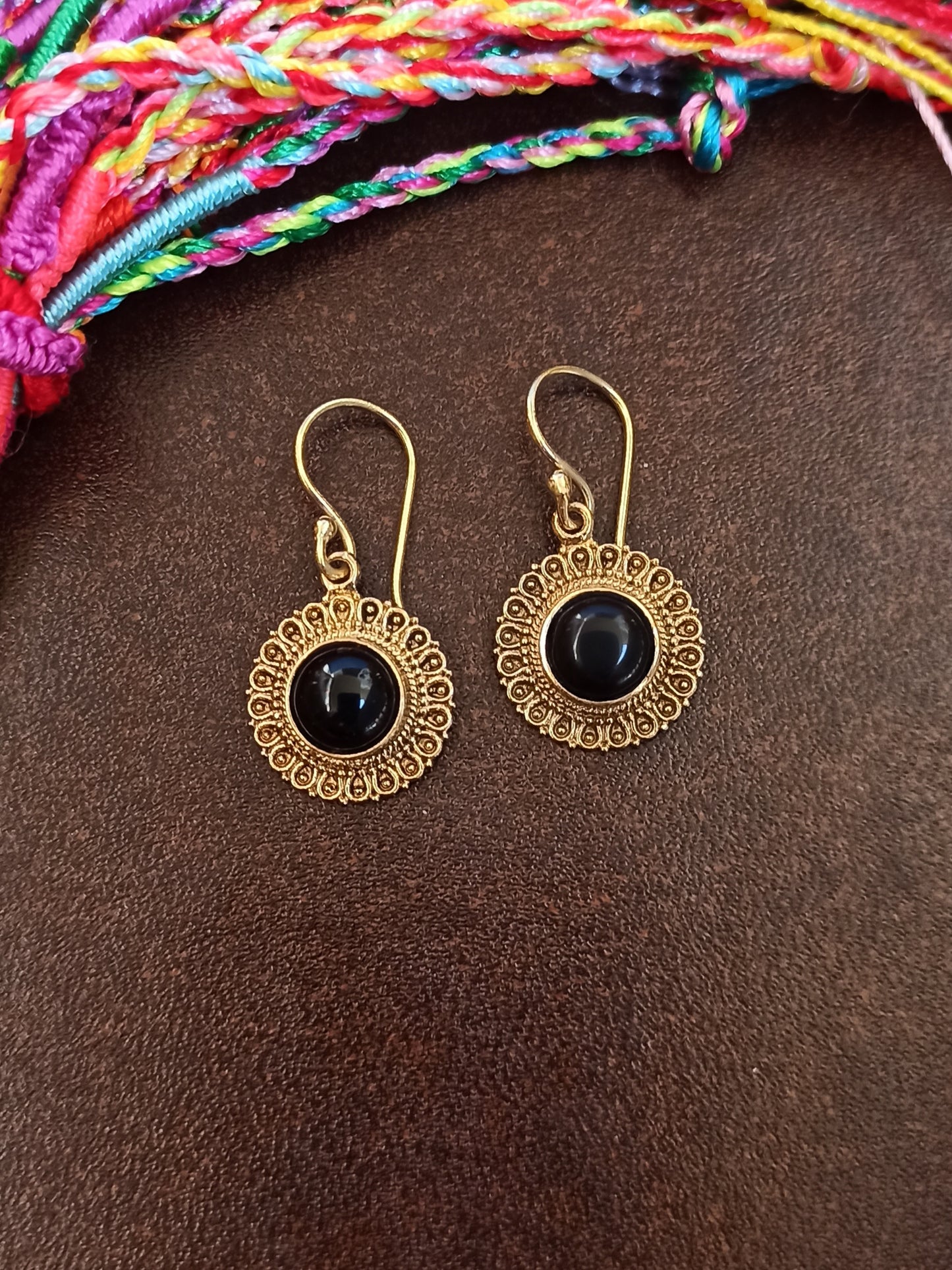 Golden boho earrings with black onyx circle