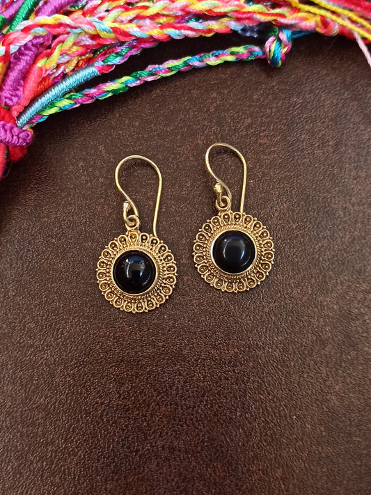 Golden boho earrings with black onyx circle