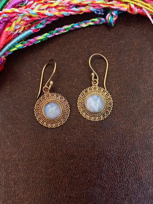 Boho golden moonstone hoop earrings