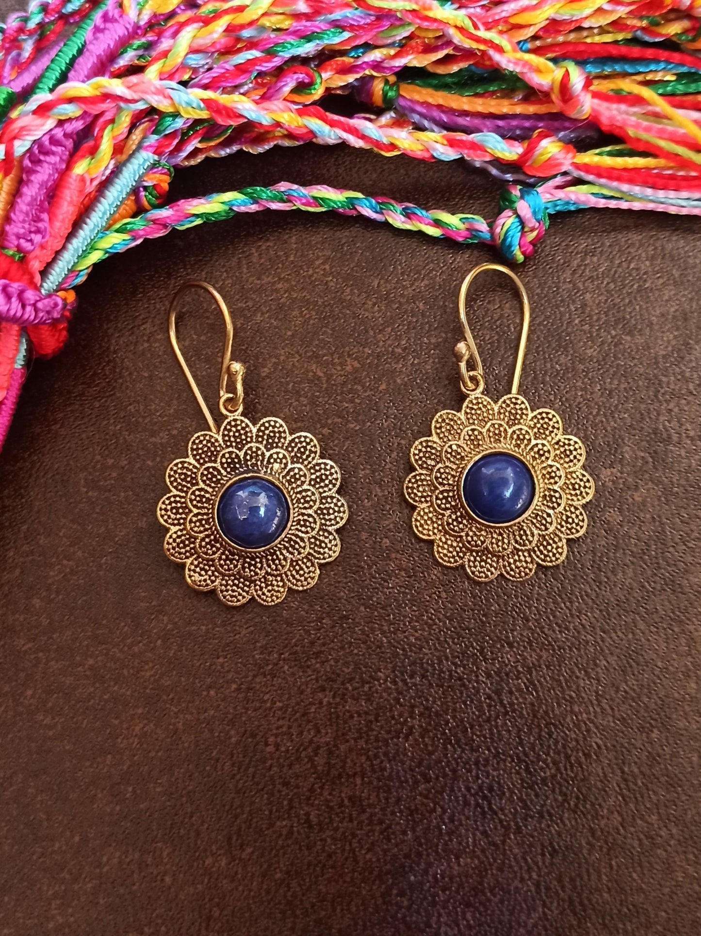 Golden lapis sunflower boho earrings