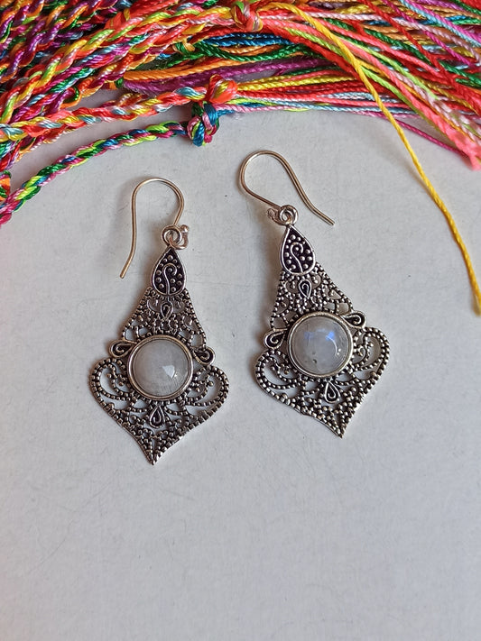 Hawa Mahal moonstone silver boho earrings