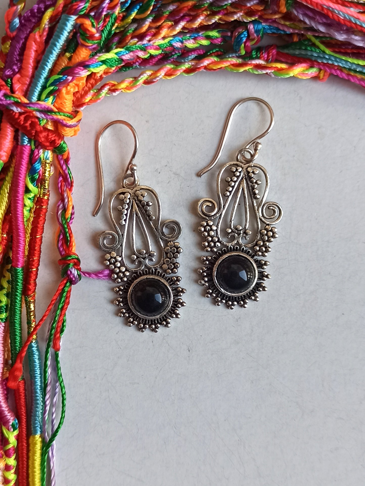 Silver onyx boho earrings