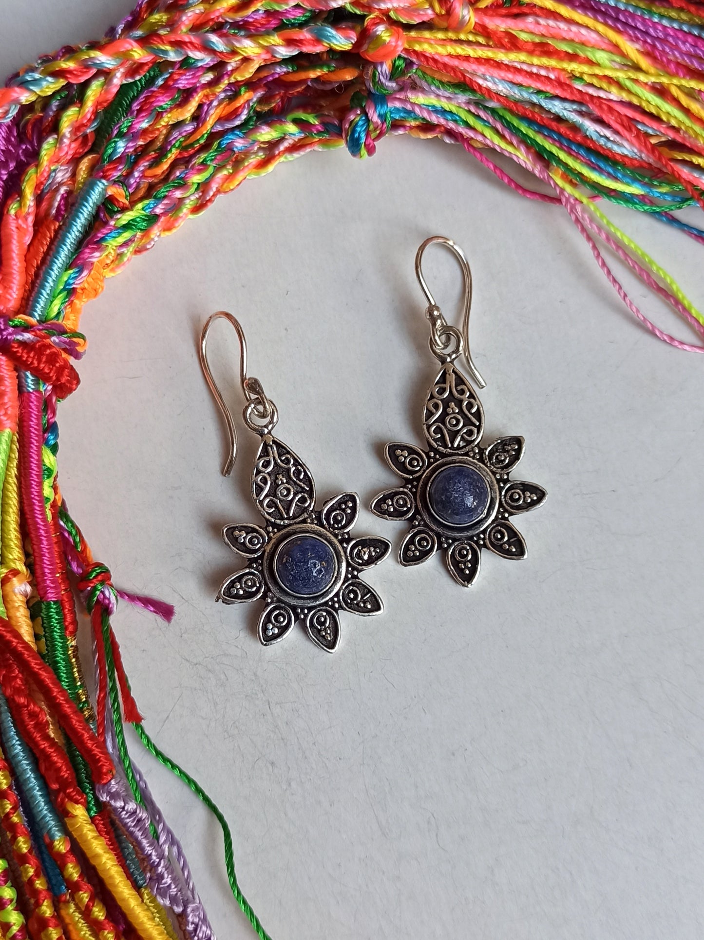 Boho silver lapis sun earrings