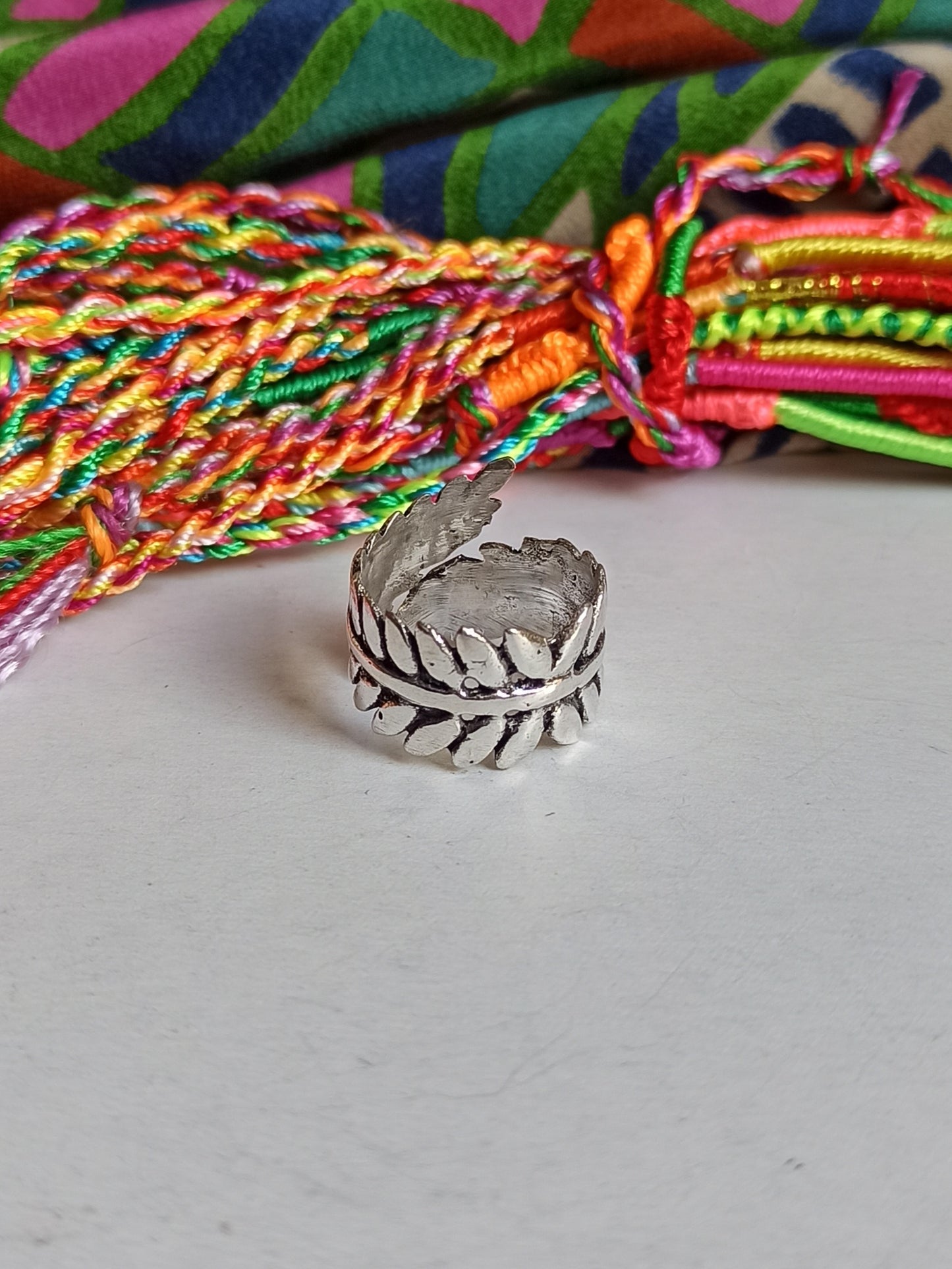 Boho silver leaf band ring