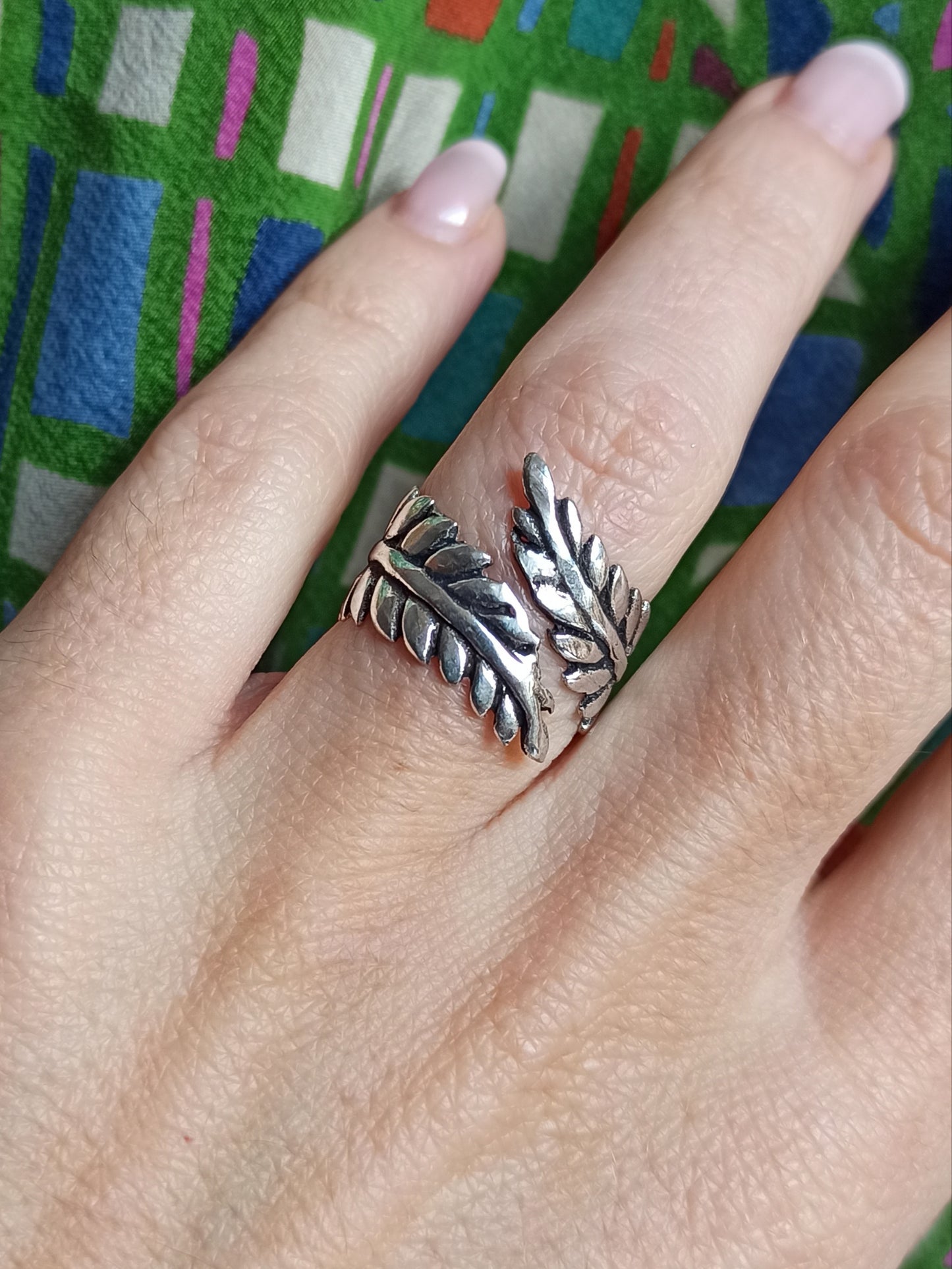 Boho silver leaf band ring