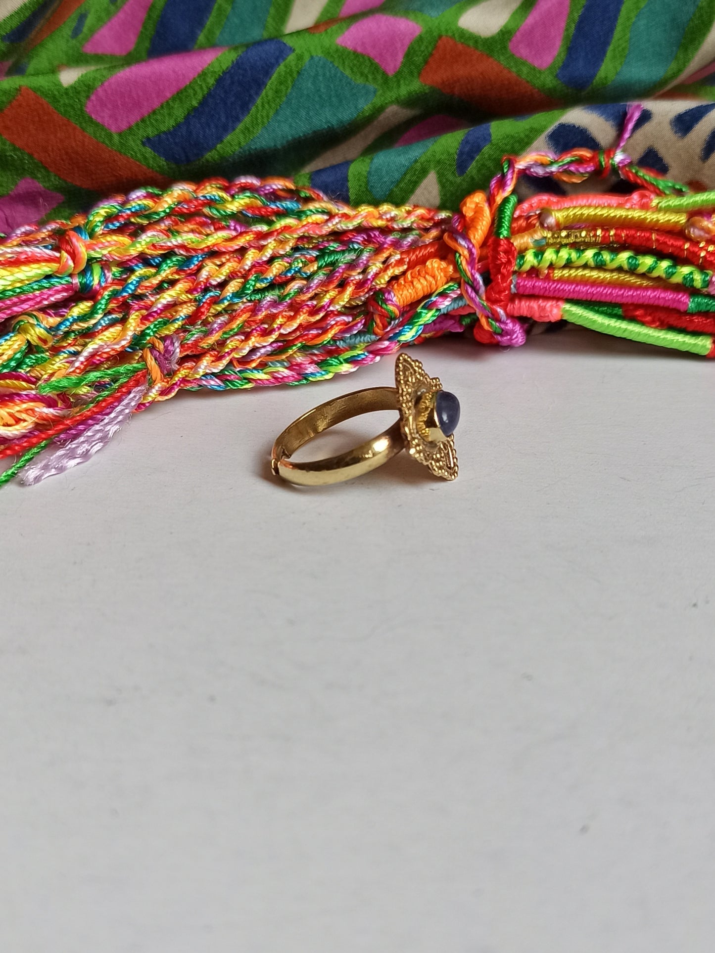 Golden rhombus worked boho ring