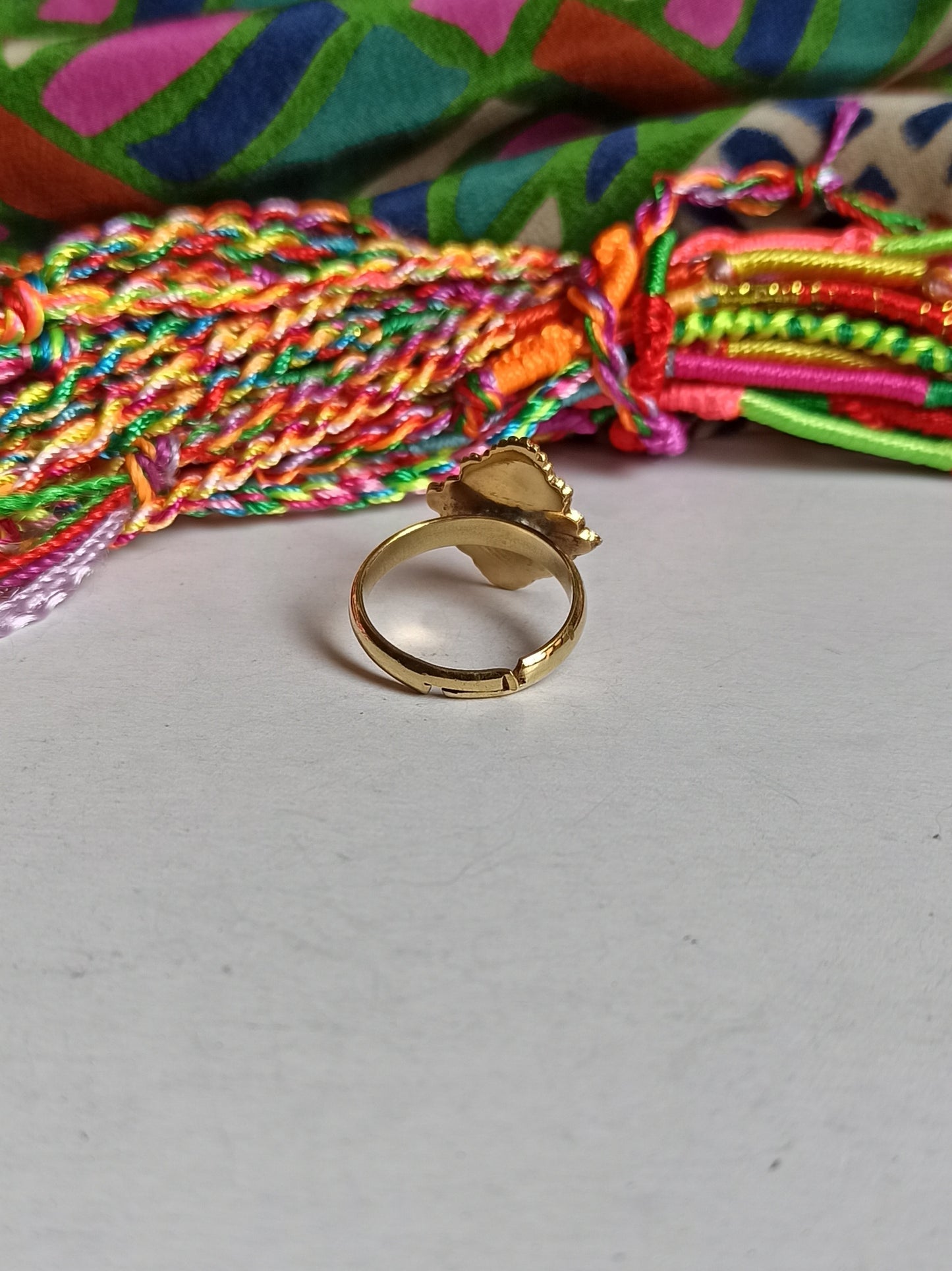 Golden rhombus worked boho ring