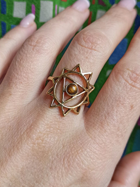 Anello boho dorato terzo chakra plesso solare Manipura