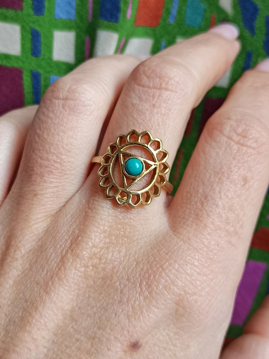 Anello boho dorato quinto chakra gola vishuddha