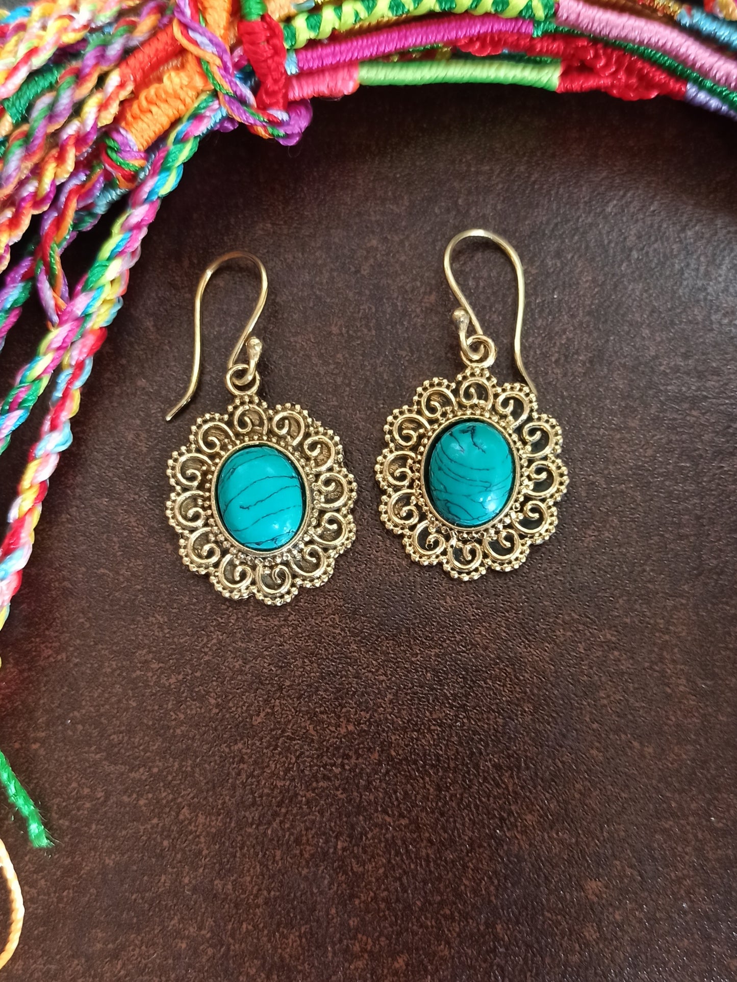 Turquoise sun golden boho earrings