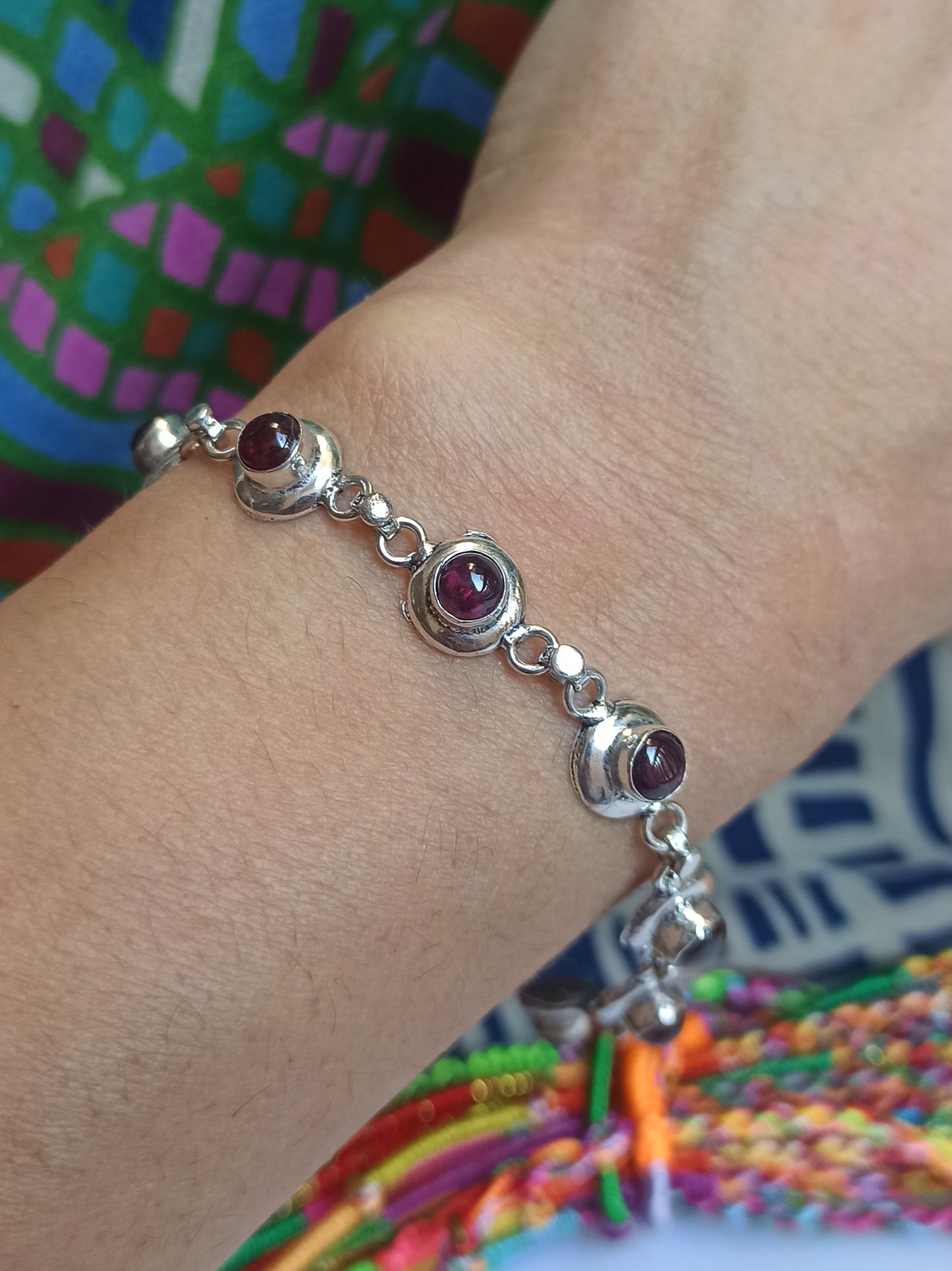 Red silver boho bracelet