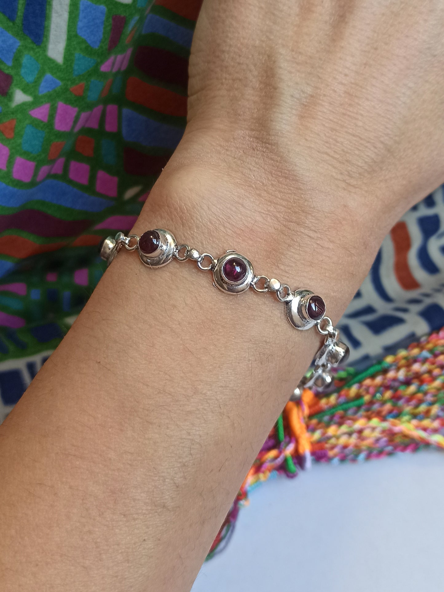 Red silver boho bracelet