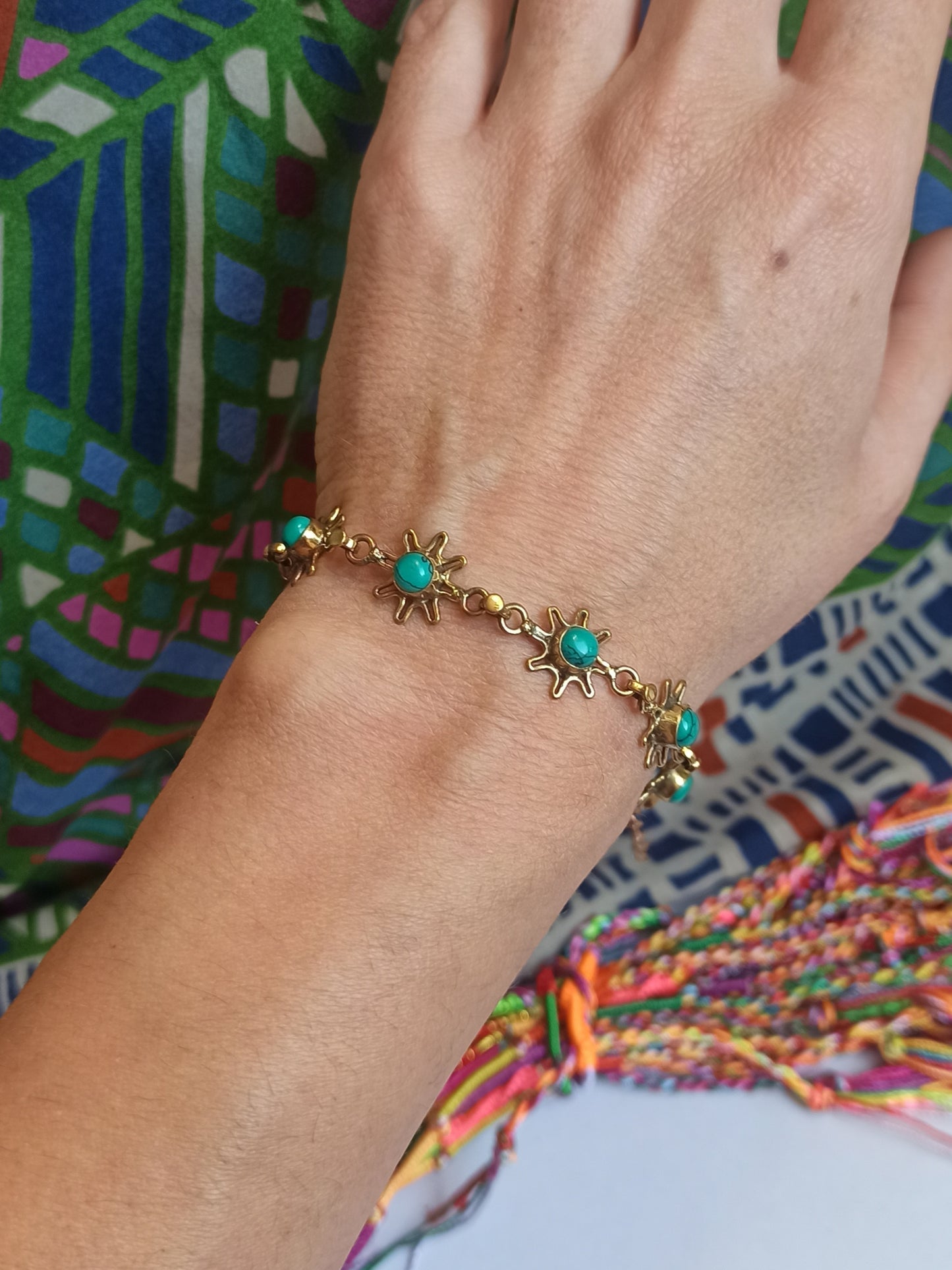 Turquoise golden boho bracelet