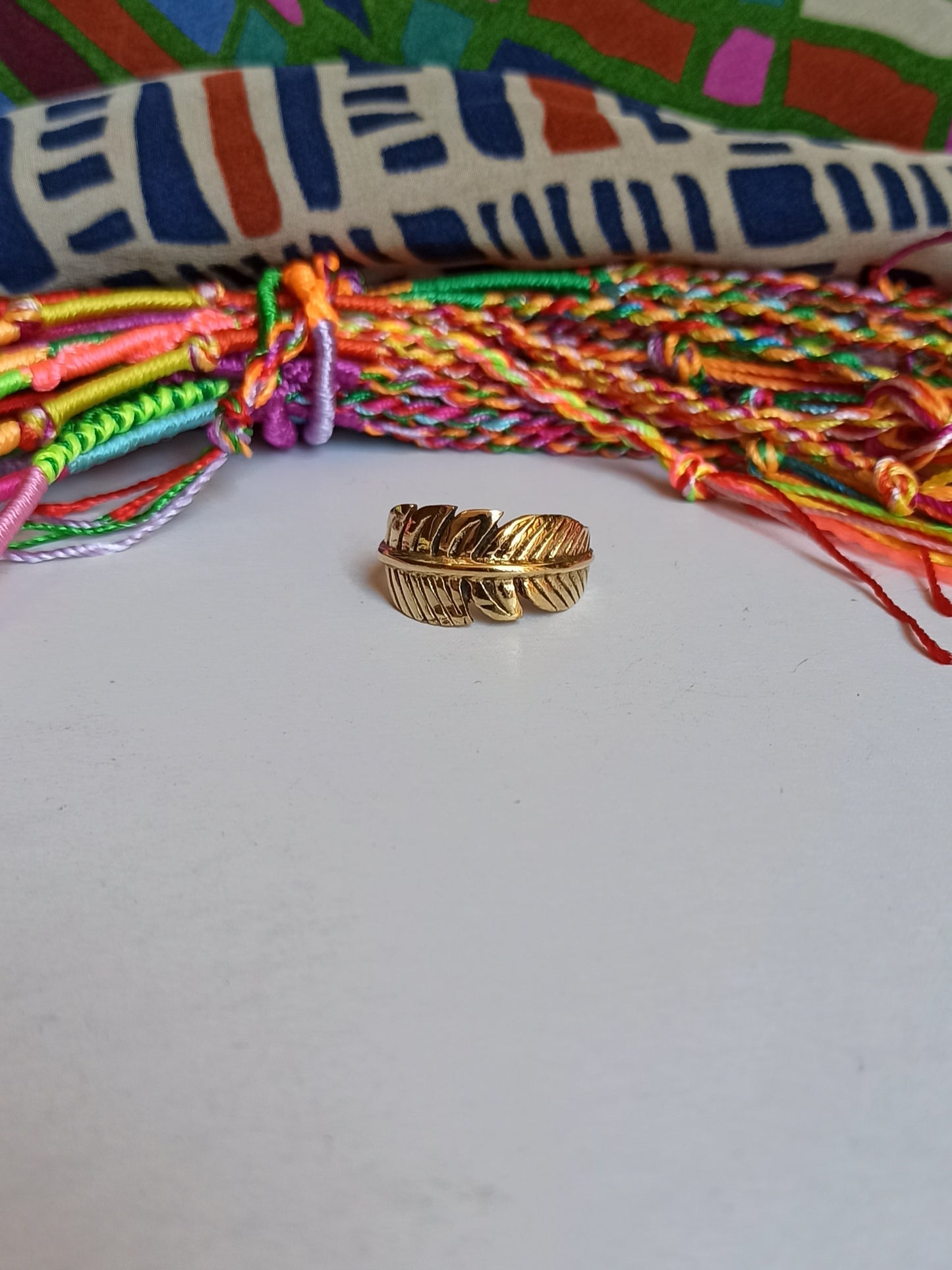 Boho golden feather ring