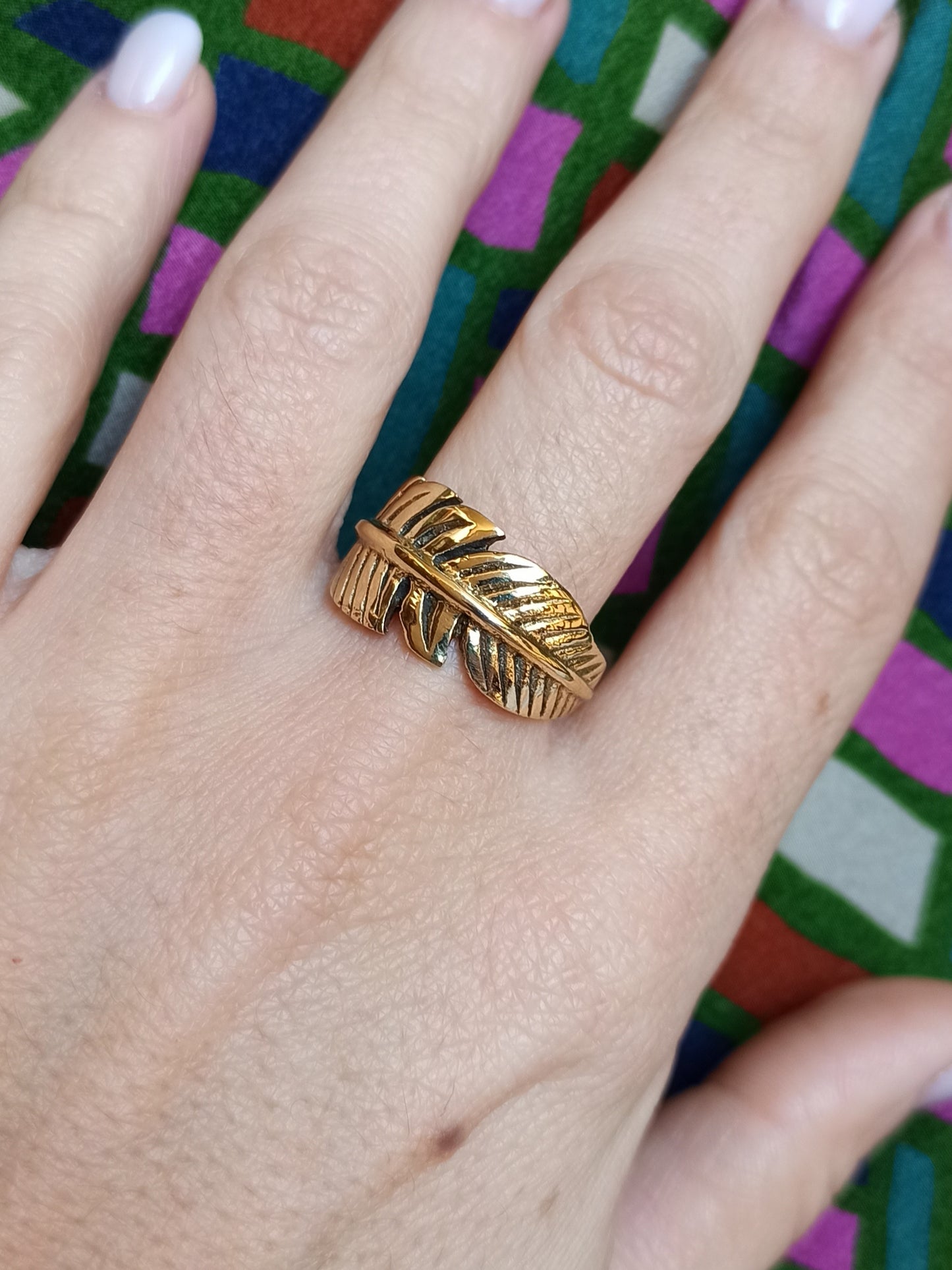 Boho golden feather ring