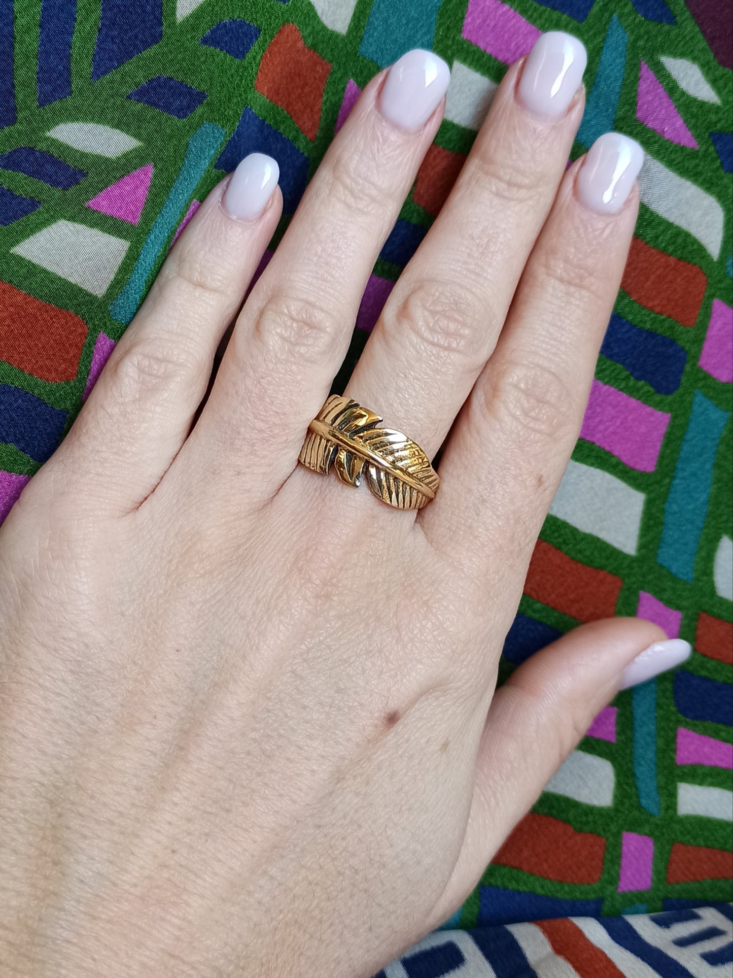 Boho golden feather ring