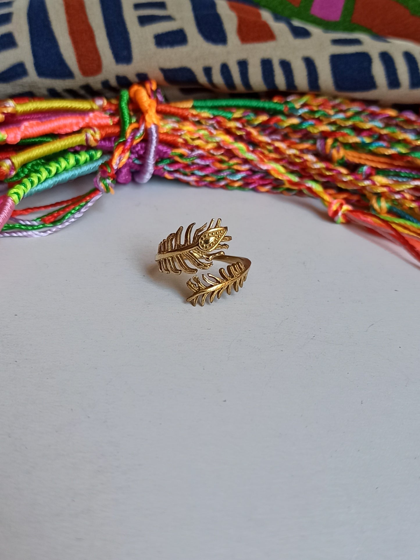 Boho golden peacock feather ring