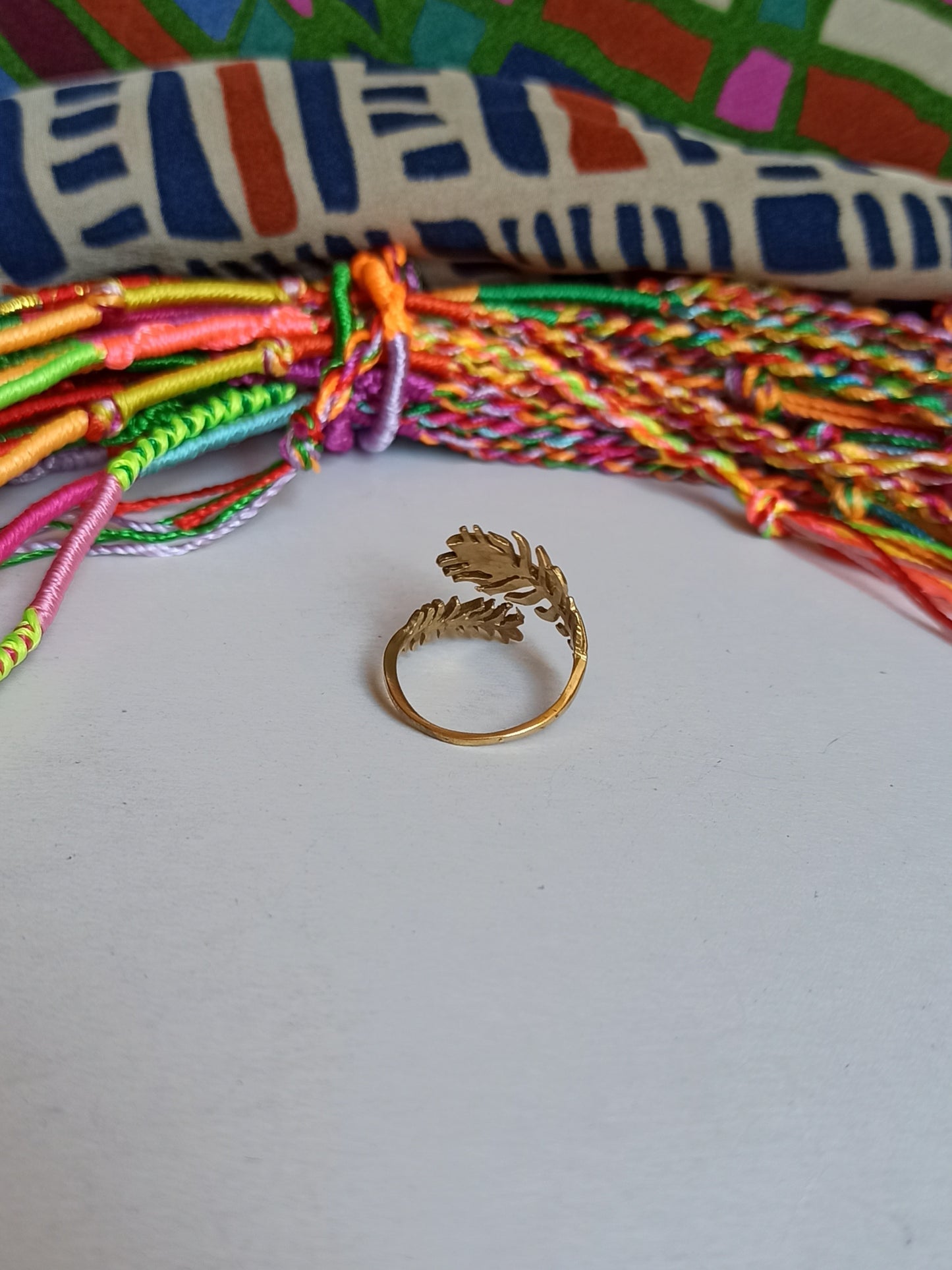 Boho golden peacock feather ring