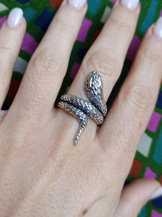 Boho silver snake scale ring