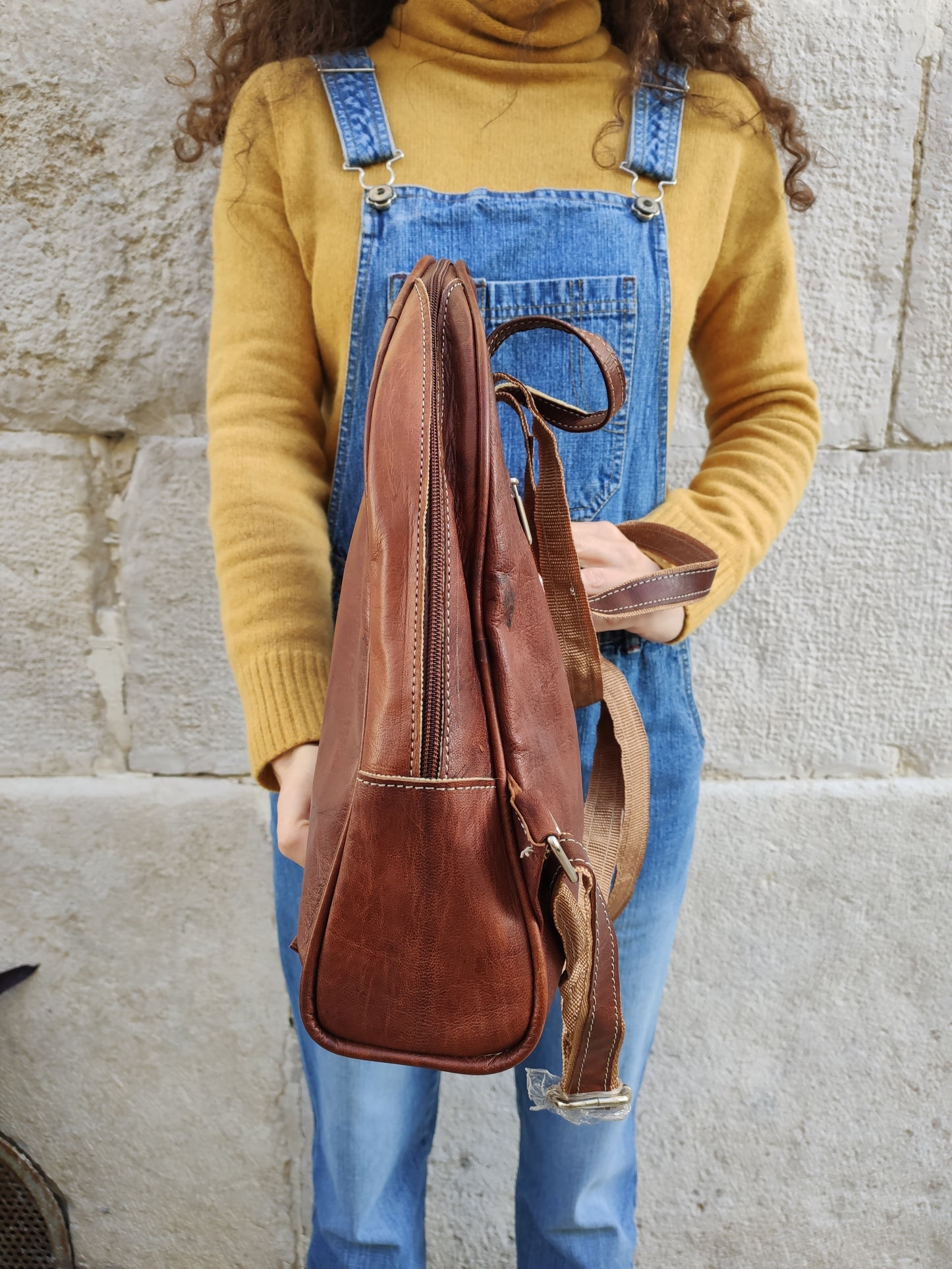 Tan leather backpack bag