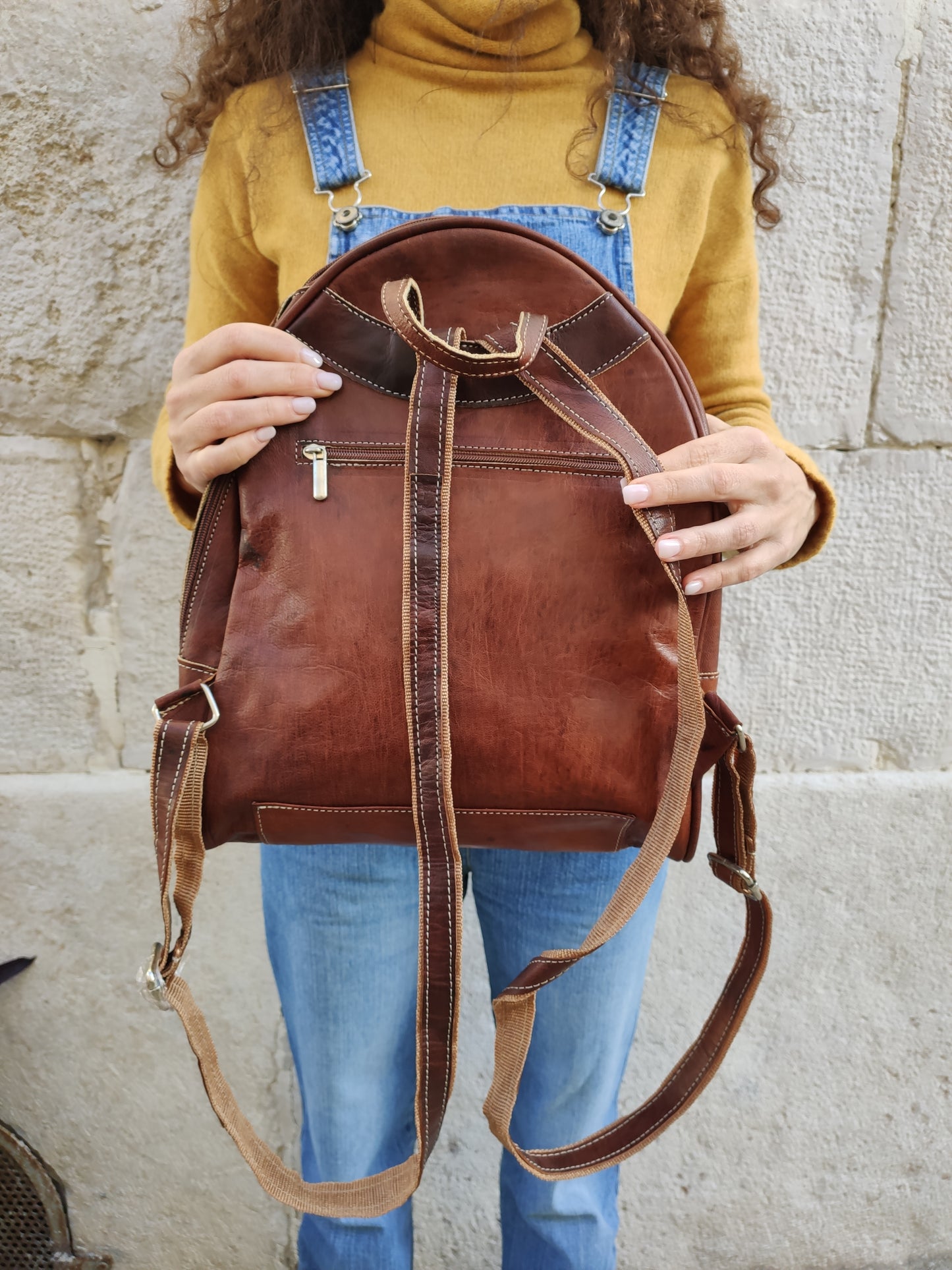 Tan leather backpack bag