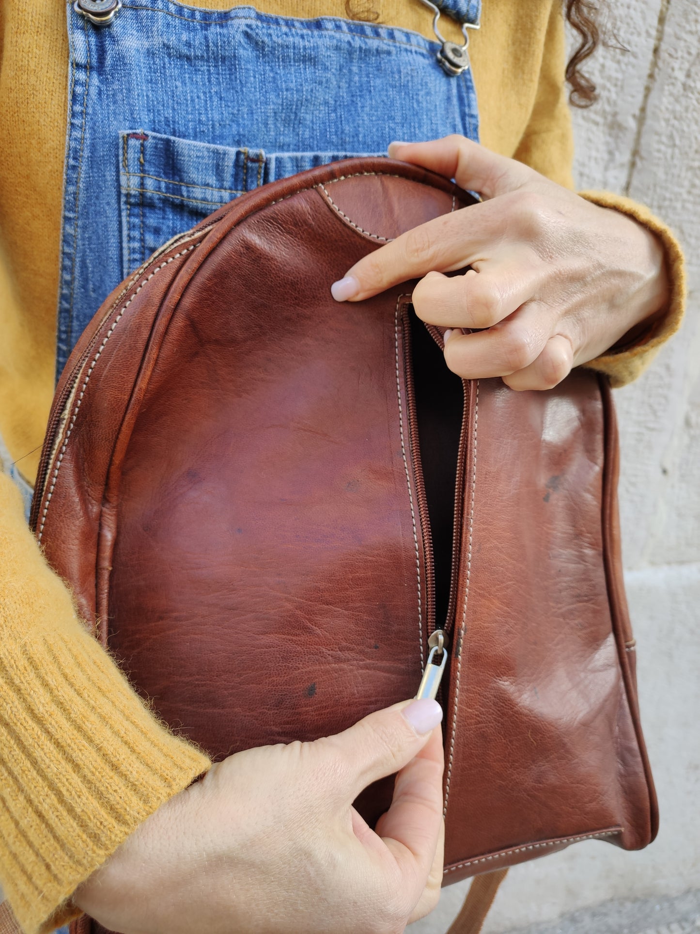 Tan leather backpack bag