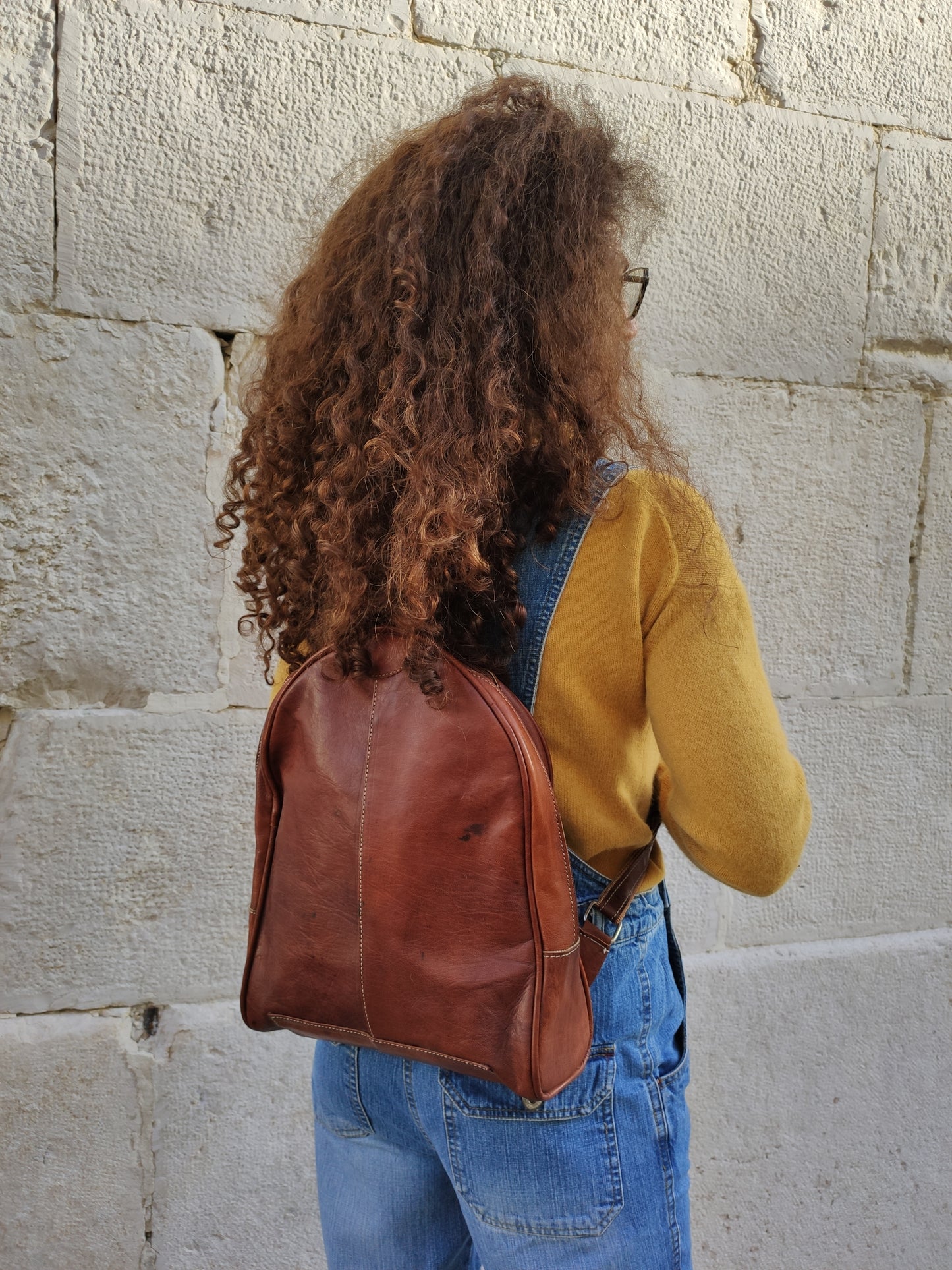 Tan leather backpack bag