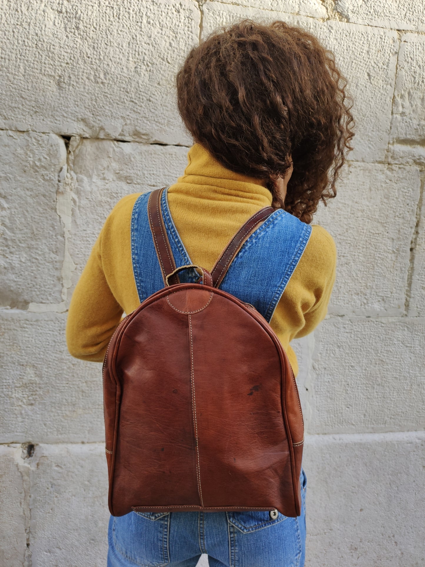 Tan leather backpack bag