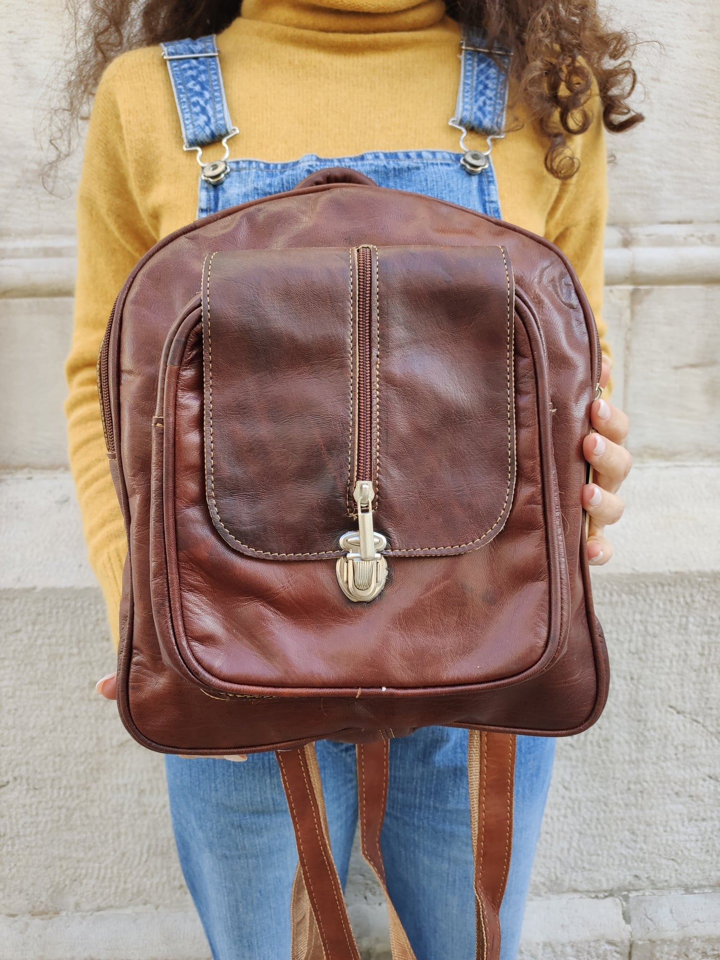 Leather backpack bag