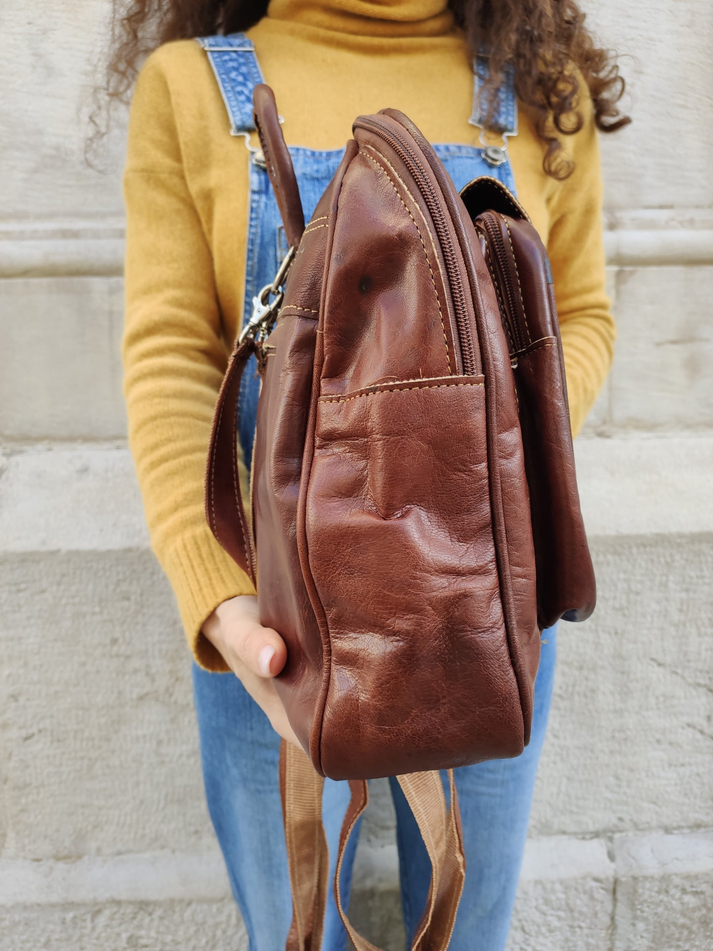 Leather backpack bag