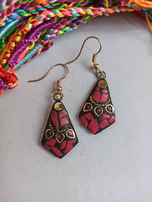 Fuchsia Nepalese mosaic earring