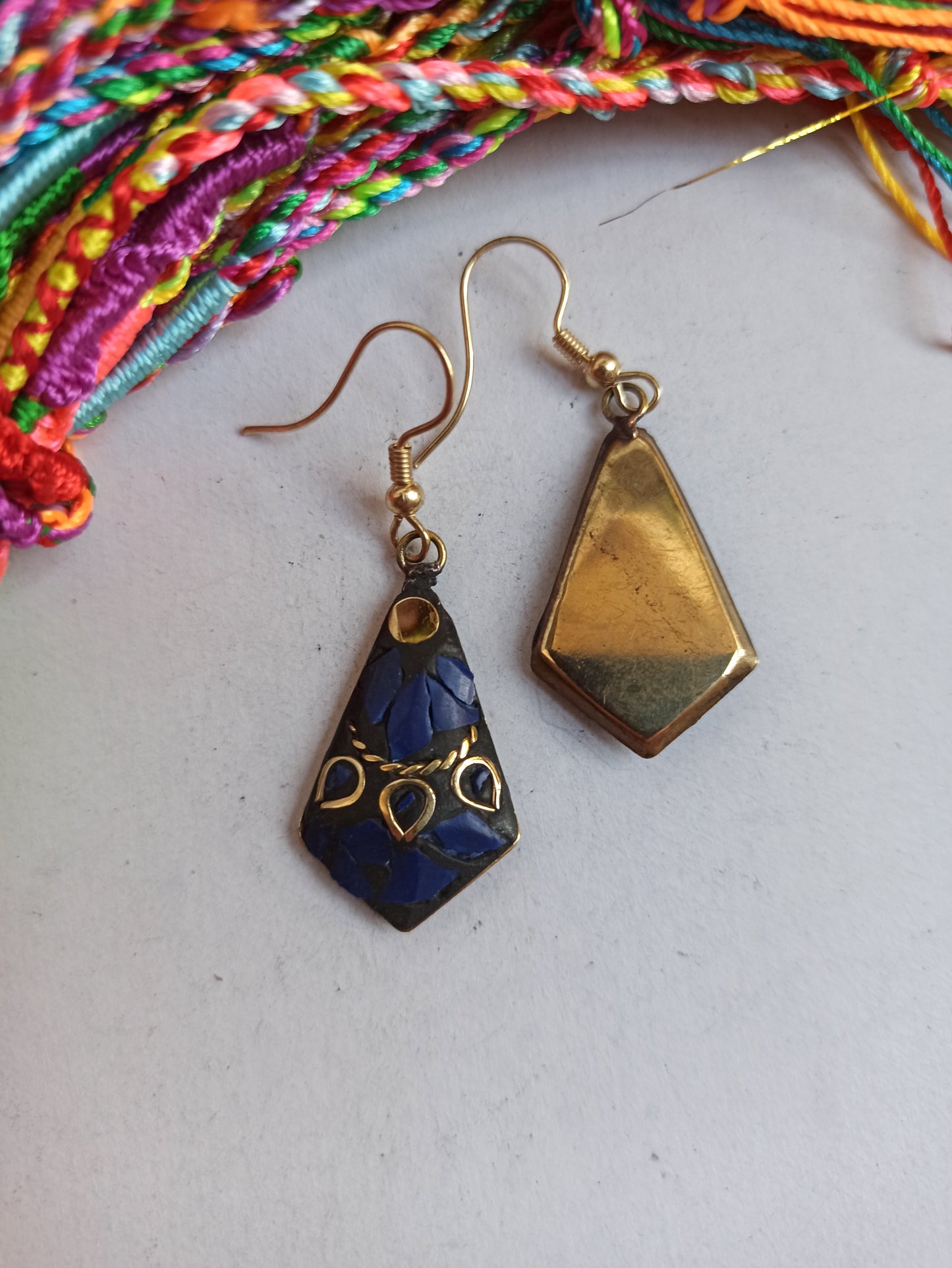 Blue Nepalese mosaic earring