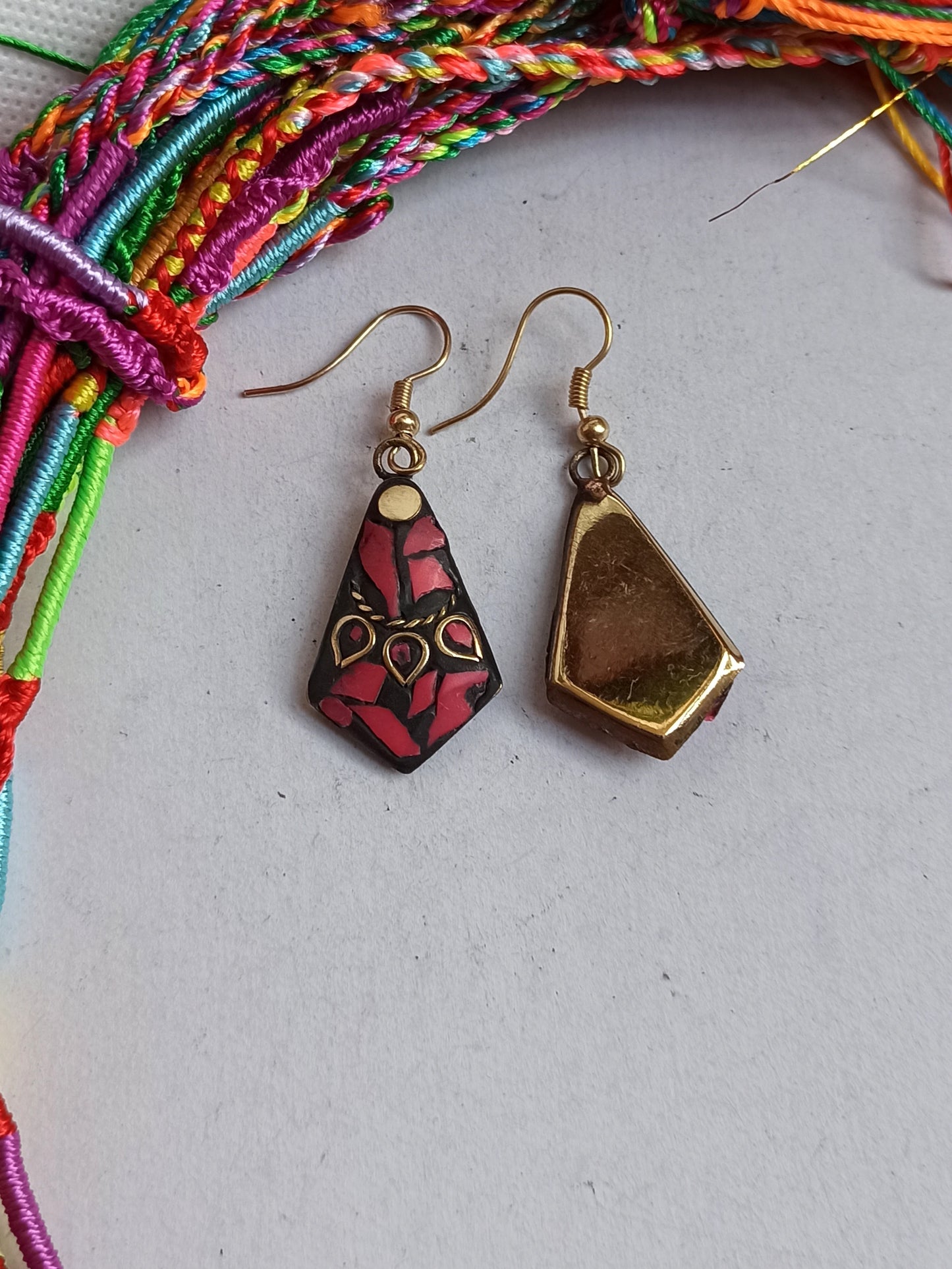 Fuchsia Nepalese mosaic earring