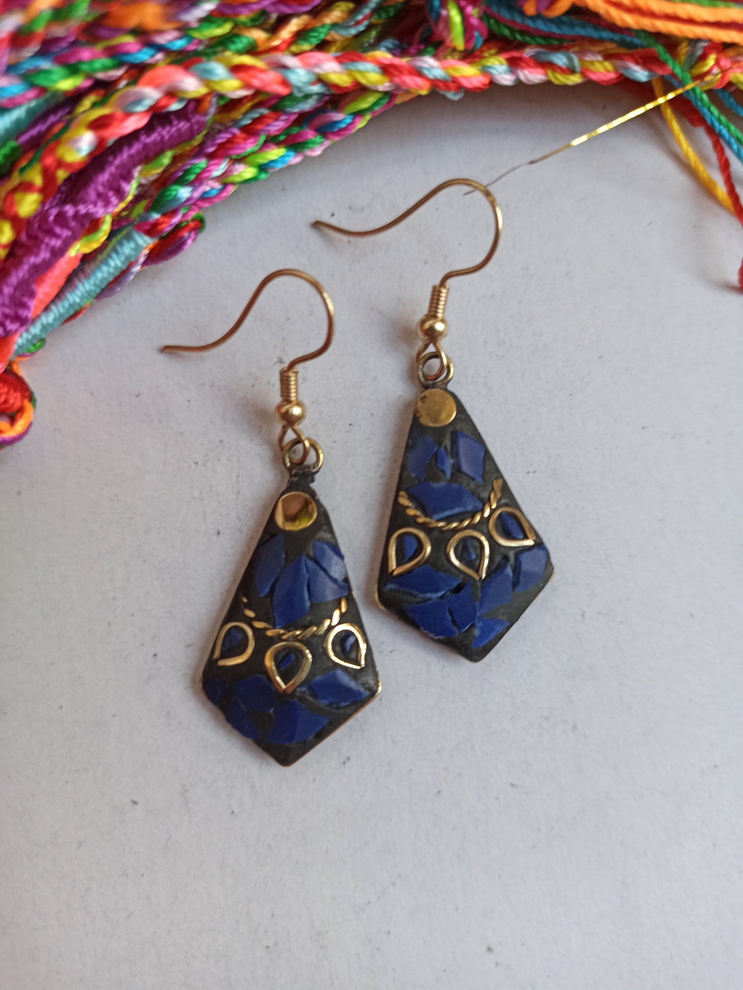 Blue Nepalese mosaic earring